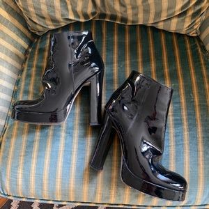 Black patent Italian leather ankle booties